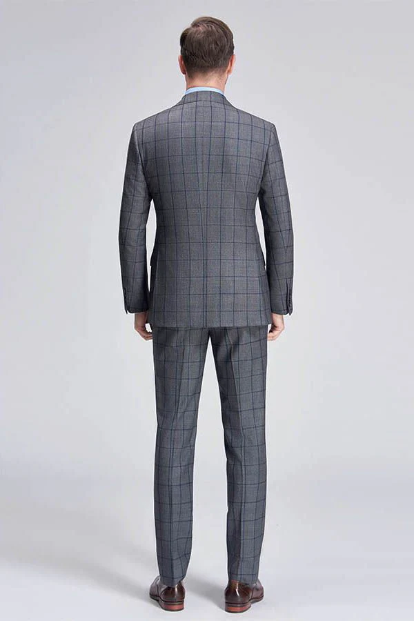 Large Checked Decent Dark Grey Mens Suits Sale - Image 4