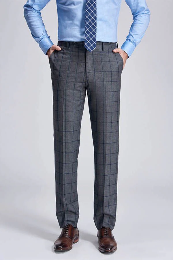 Large Checked Decent Dark Grey Mens Suits Sale - Image 5