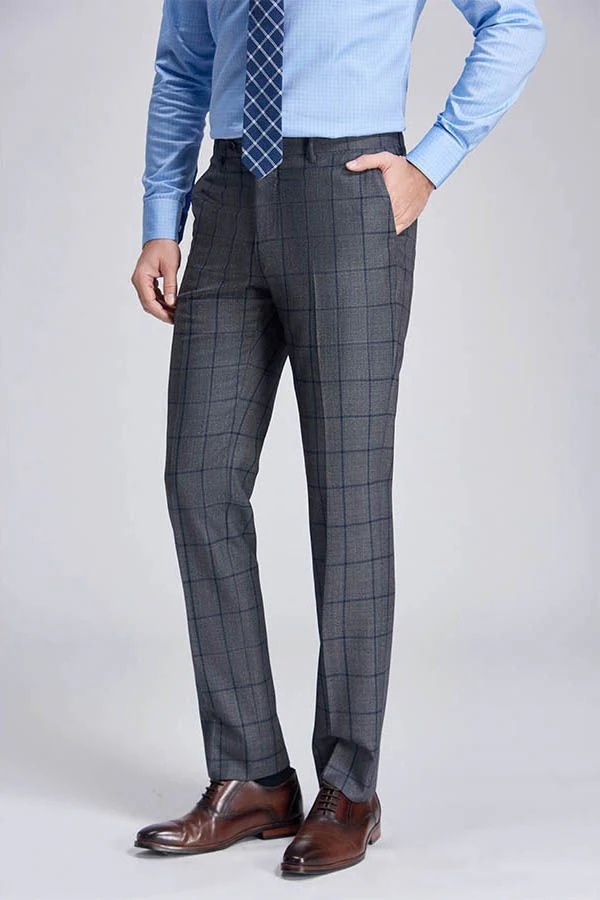 Large Checked Decent Dark Grey Mens Suits Sale - Image 6