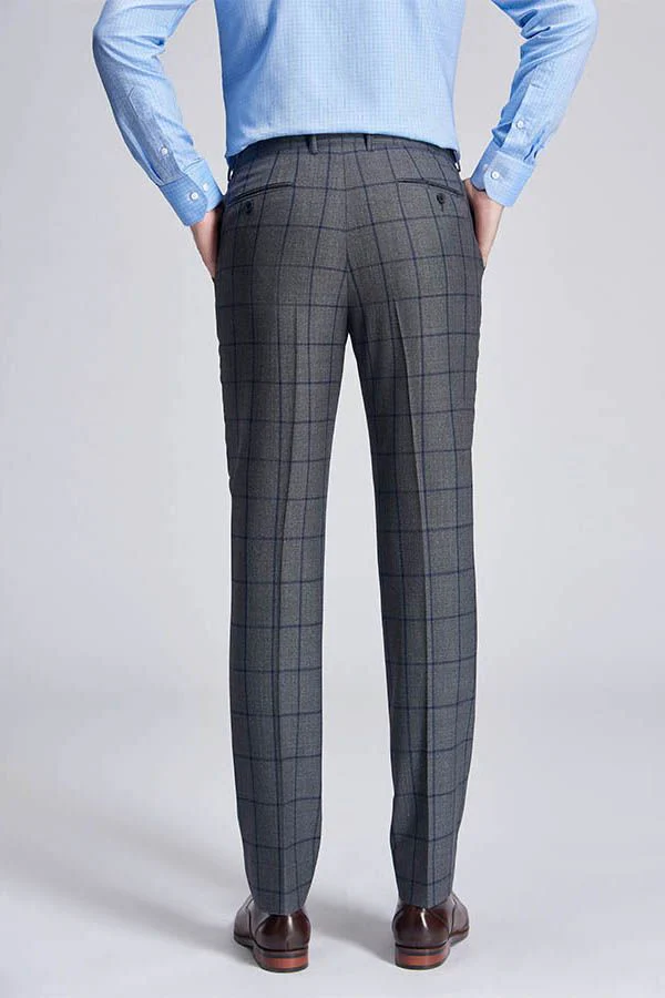 Large Checked Decent Dark Grey Mens Suits Sale - Image 7