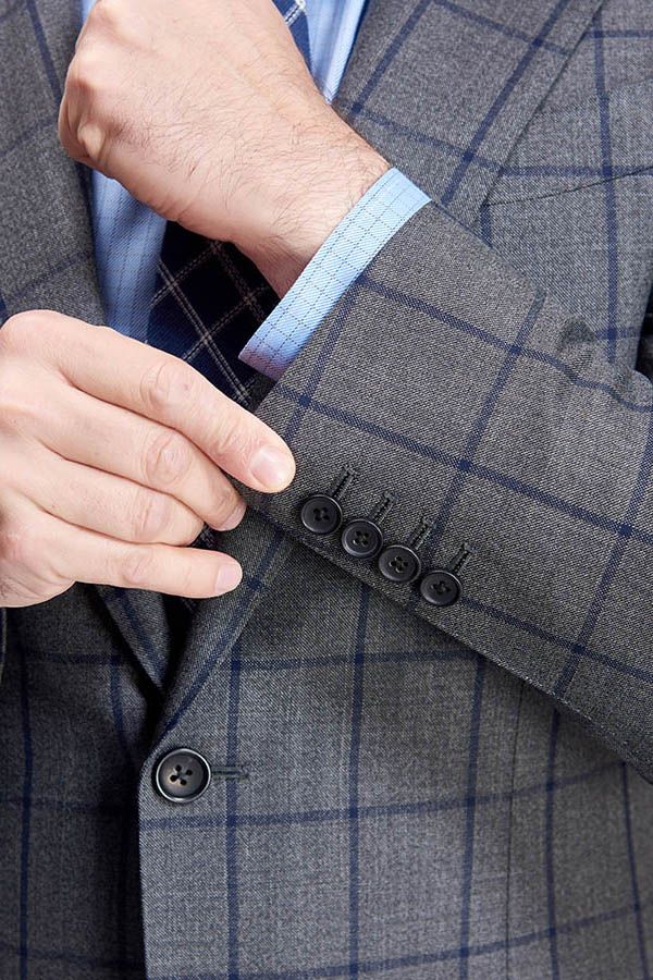 Large Checked Decent Dark Grey Mens Suits Sale - Image 8