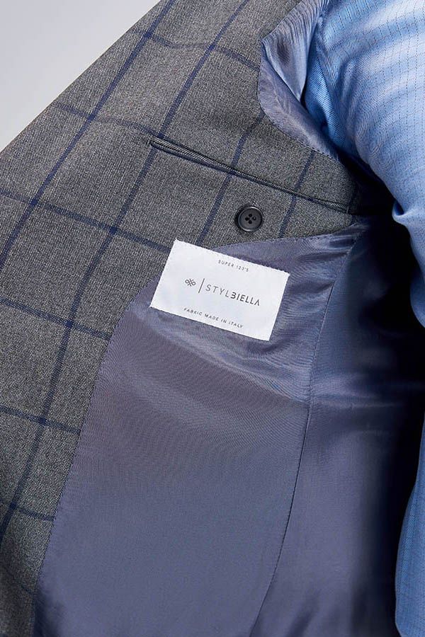 Large Checked Decent Dark Grey Mens Suits Sale - Image 9