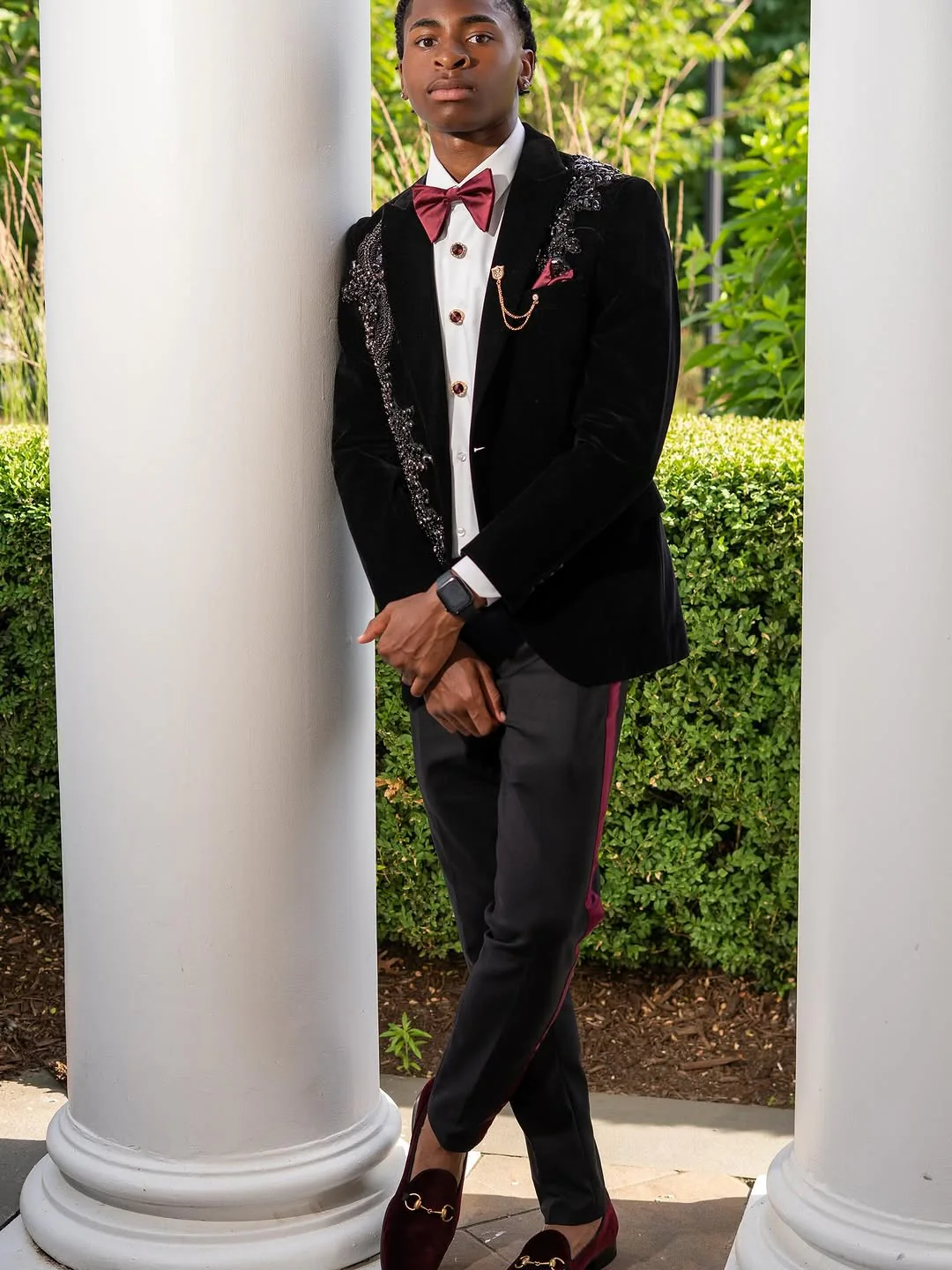 Latest Black 2 Pieces One Button Prom Men Suit Shawl Collar With Beads - Image 2