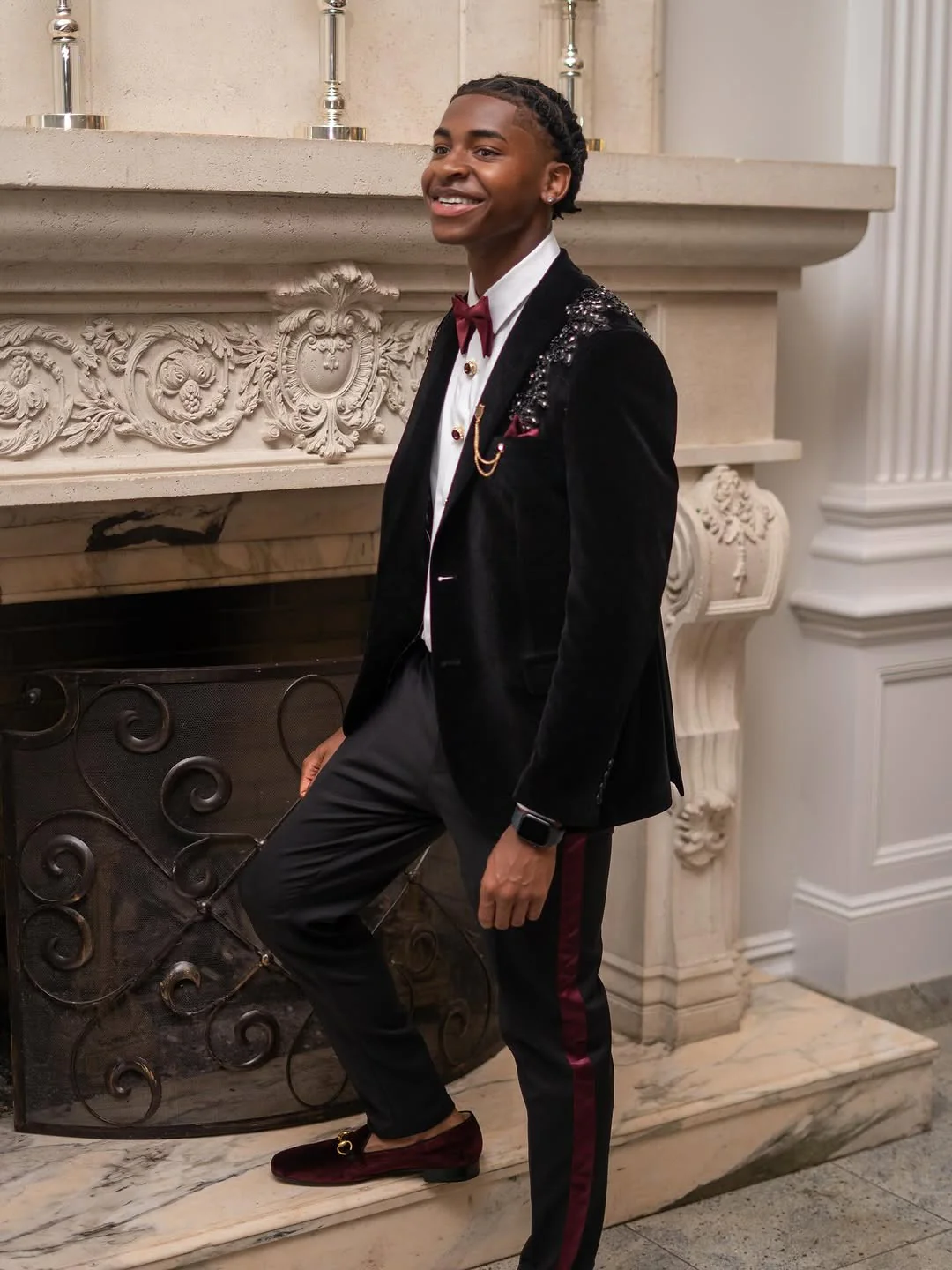 Latest Black 2 Pieces One Button Prom Men Suit Shawl Collar With Beads - Image 5