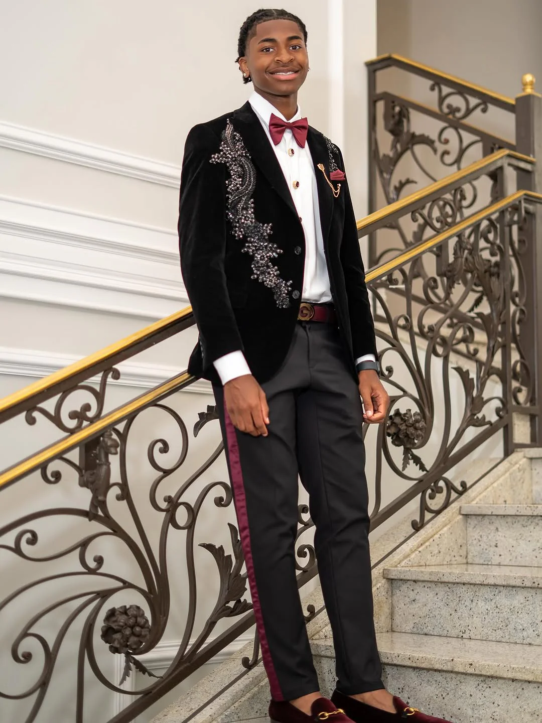 Latest Black 2 Pieces One Button Prom Men Suit Shawl Collar With Beads - Image 6