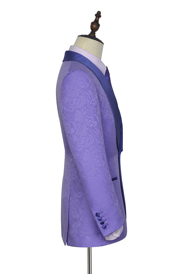 Lavender Jacquard Silk Shawl Lapel Bespoke Marriage Suits - Image 3
