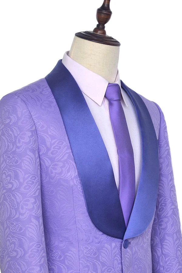 Lavender Jacquard Silk Shawl Lapel Bespoke Prom Suits - Image 4