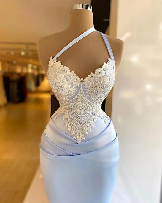 Gorgeous Halter Mermaid Prom Dress Long With Lace Appliques - Image 2