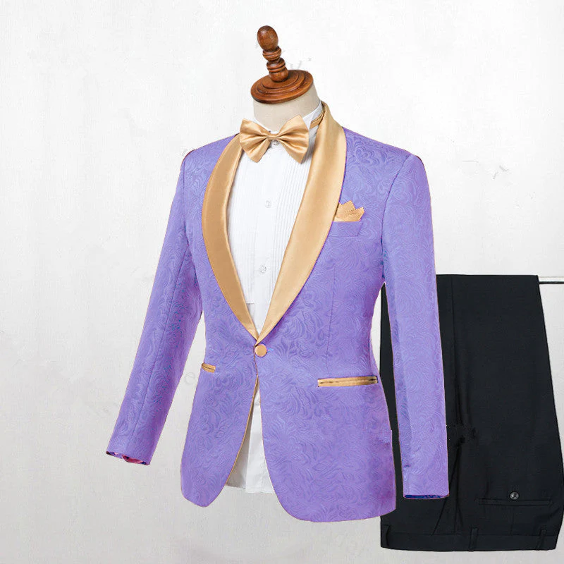 Lavender One Button Jacquard Fashion Slim Fit Wedding Tuxedo for Men - Image 2