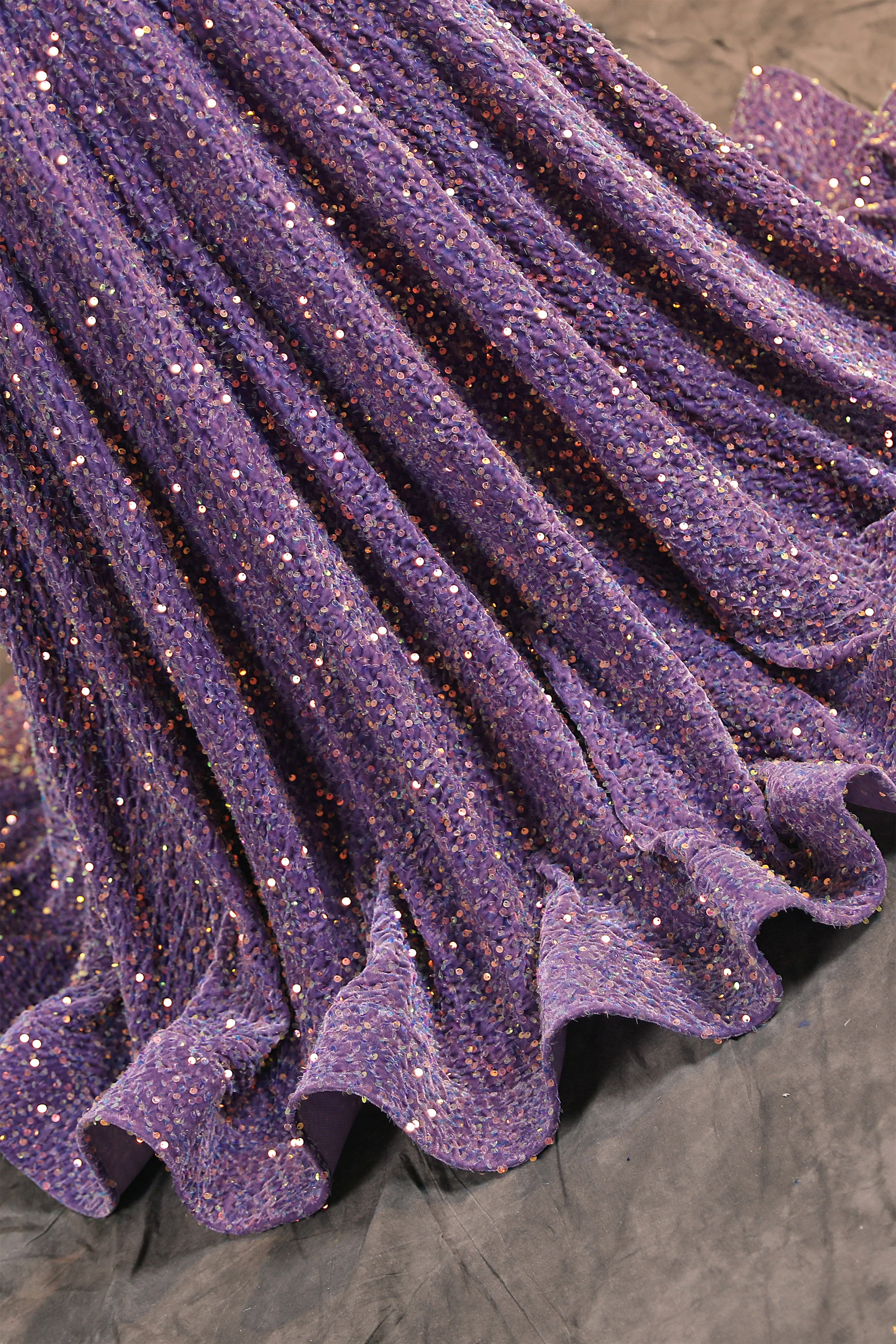 Lavender Purple One shoulder Long sleeves Keyhole sequin Prom Dresses - Image 8