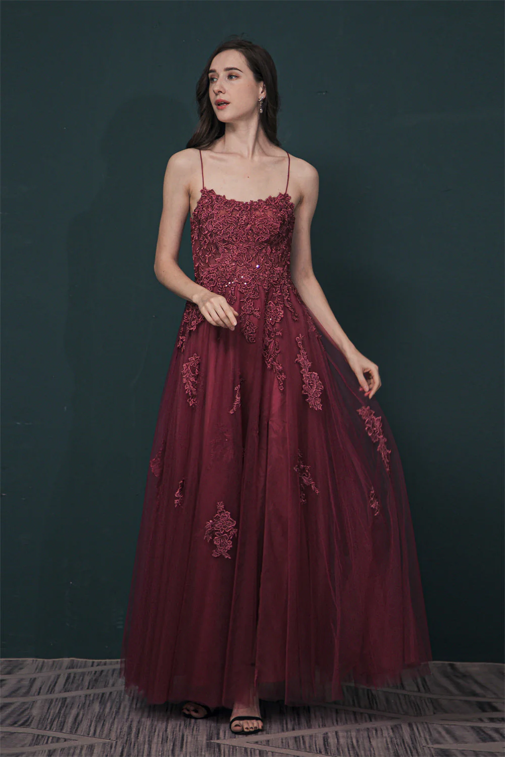 Lavender Spaghetti Strap Lace Appliques High split Prom Dress - Image 9
