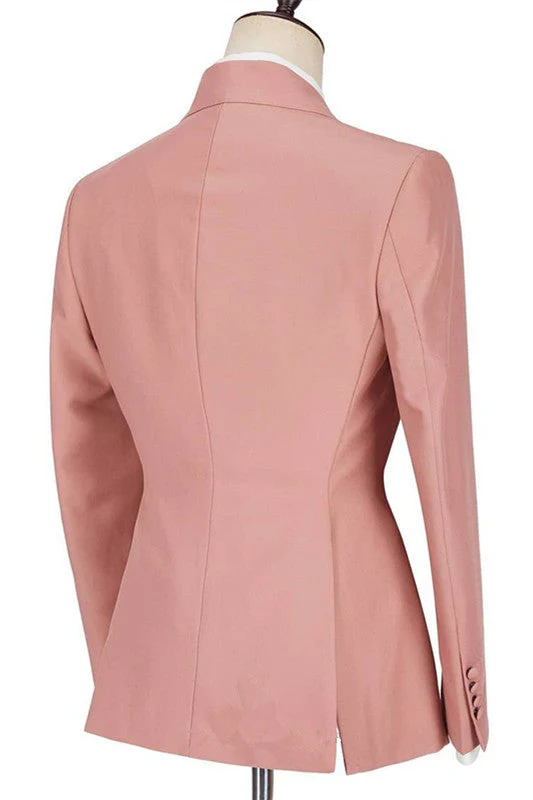 Pink Peaked Lapel Ruffles Designer Slim Fit Men's Prom Suits - Image 2