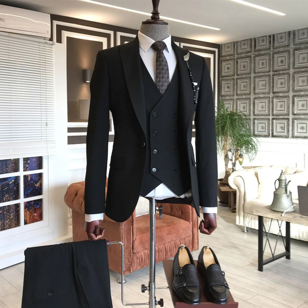 Black Peaked Lapel Classy Slim Fit Men Suits - Image 2