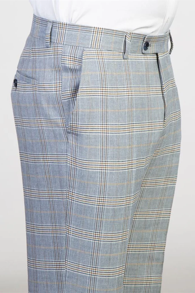 Light Blue Peaked Lapel Double-Breasted Plaid Prom Suit - Image 3