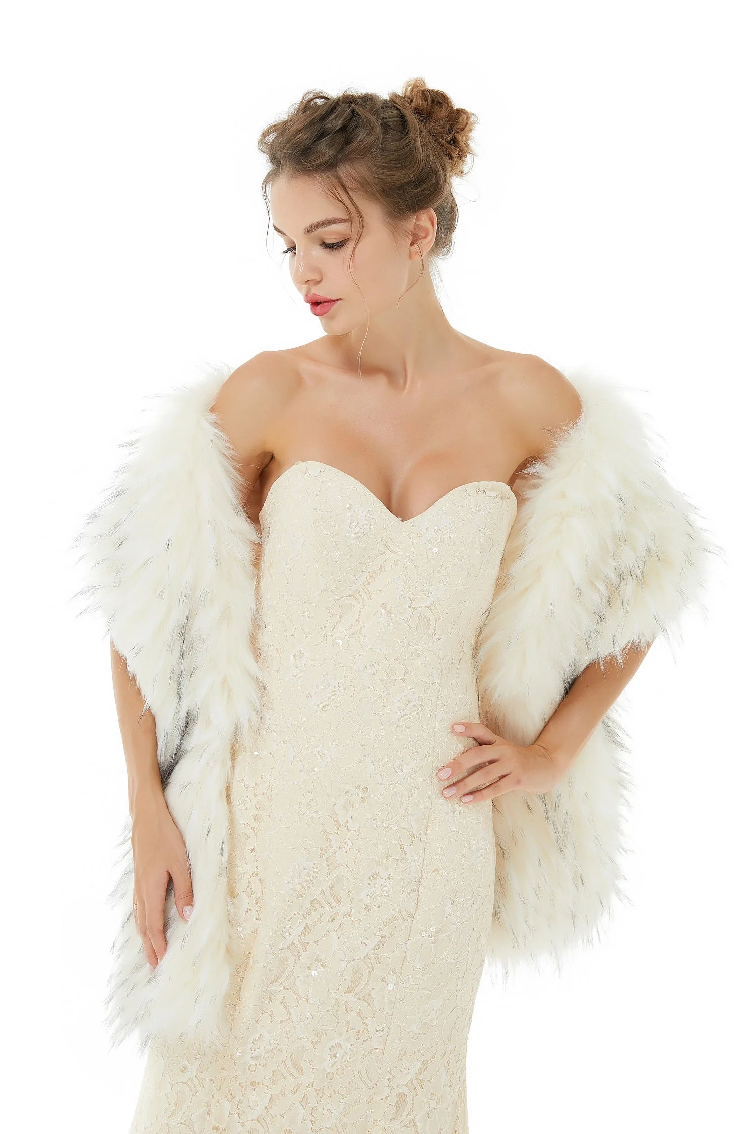 Light Gray Wedding Wrap Accessories Faux Fur Bridal Cover Ups - Image 4
