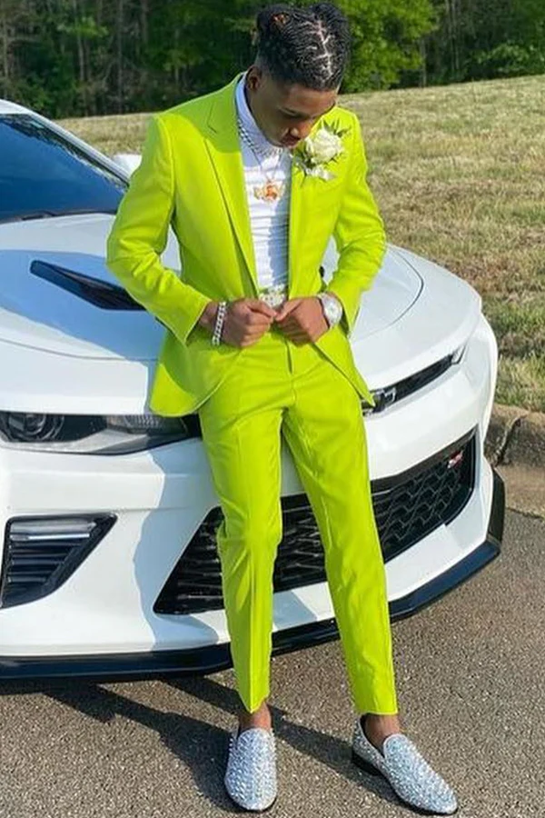 Light Green Notched Lapel Two-Button Prom Suit - Image 2