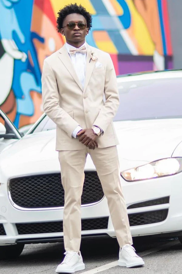 Light Khaki Notched Lapel Two-Button Prom Suit - Image 2