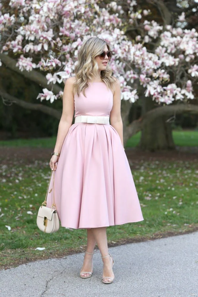 Light Pink Halter Sleeveless Summer Homecoming Dress with Belt - Image 2
