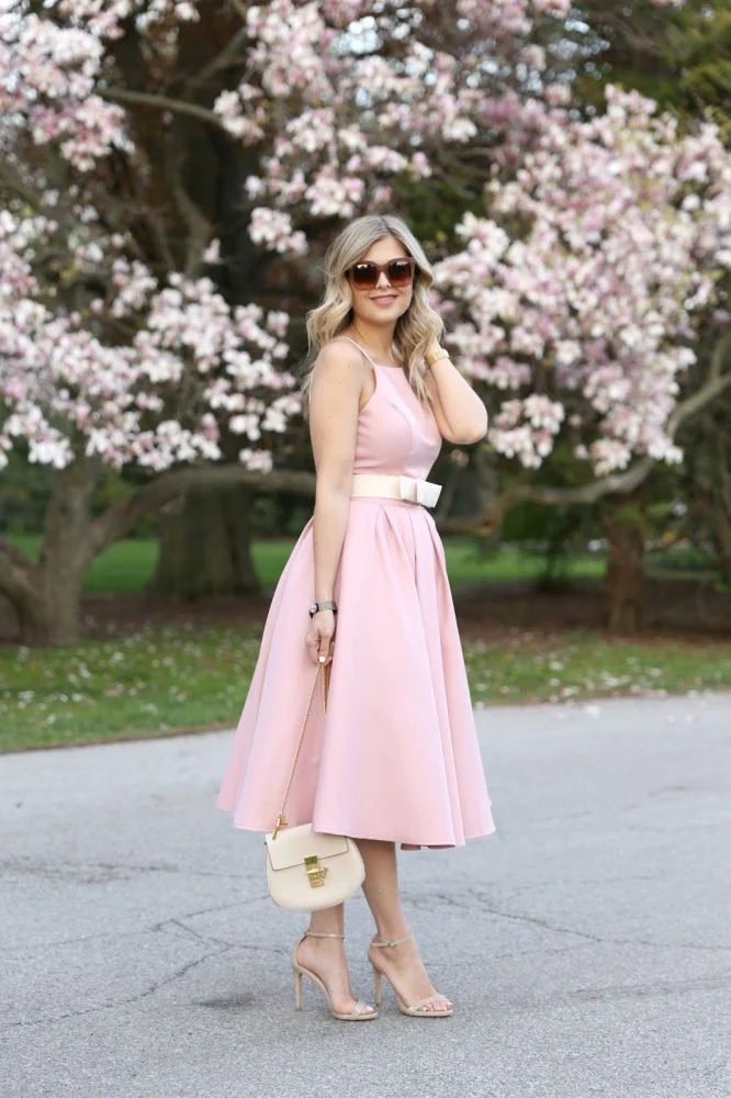 Light Pink Halter Sleeveless Summer Homecoming Dress with Belt - Image 3
