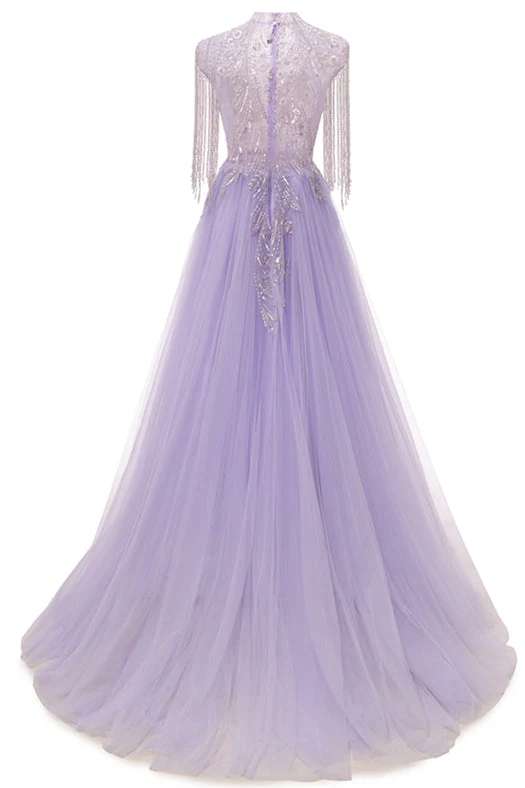 Lilac Long sleeves Overskirt A-line Evening Dresses - Image 2