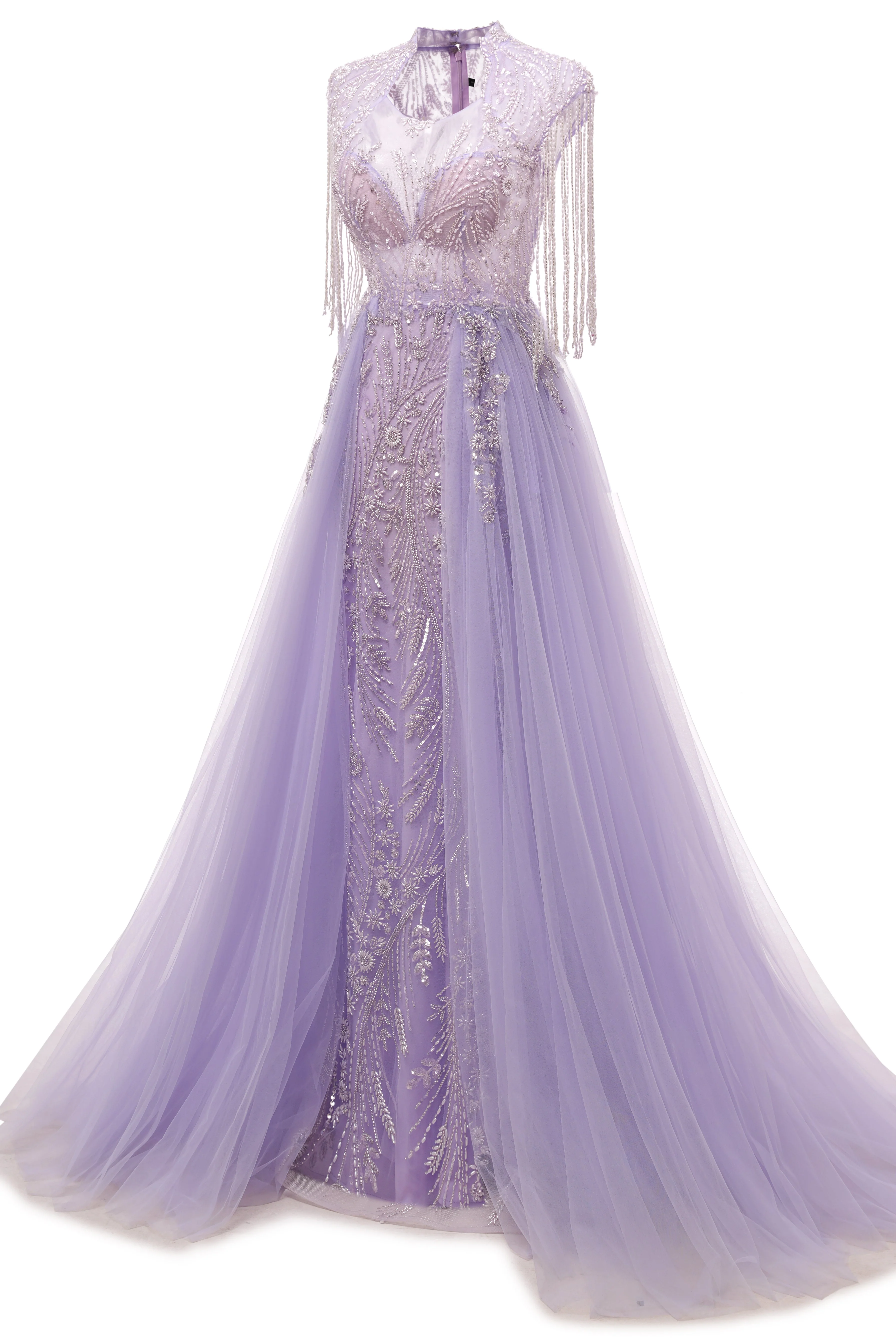 Lilac Long sleeves Overskirt A-line Evening Dresses - Image 3