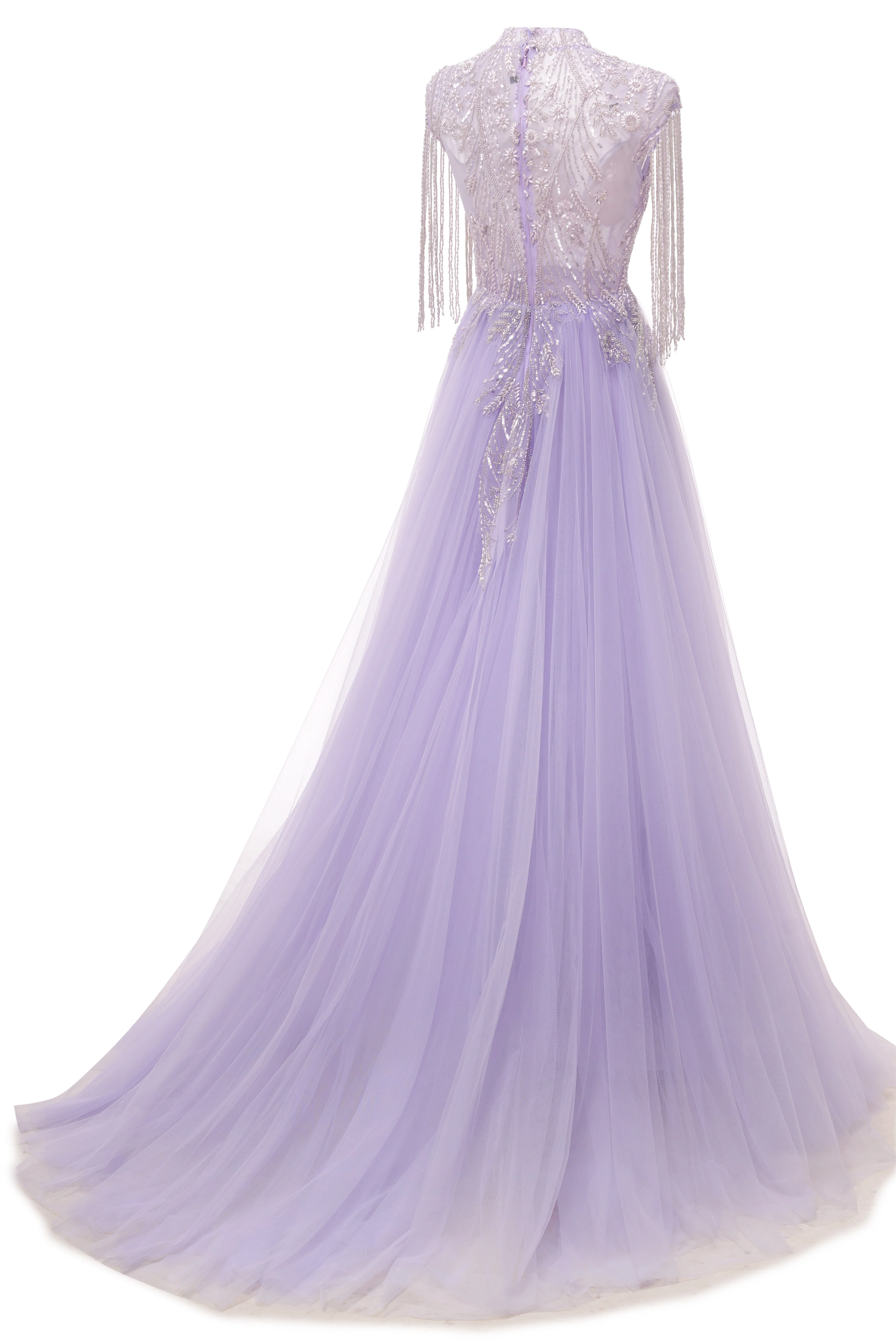 Lilac Long sleeves Overskirt A-line Evening Dresses - Image 4