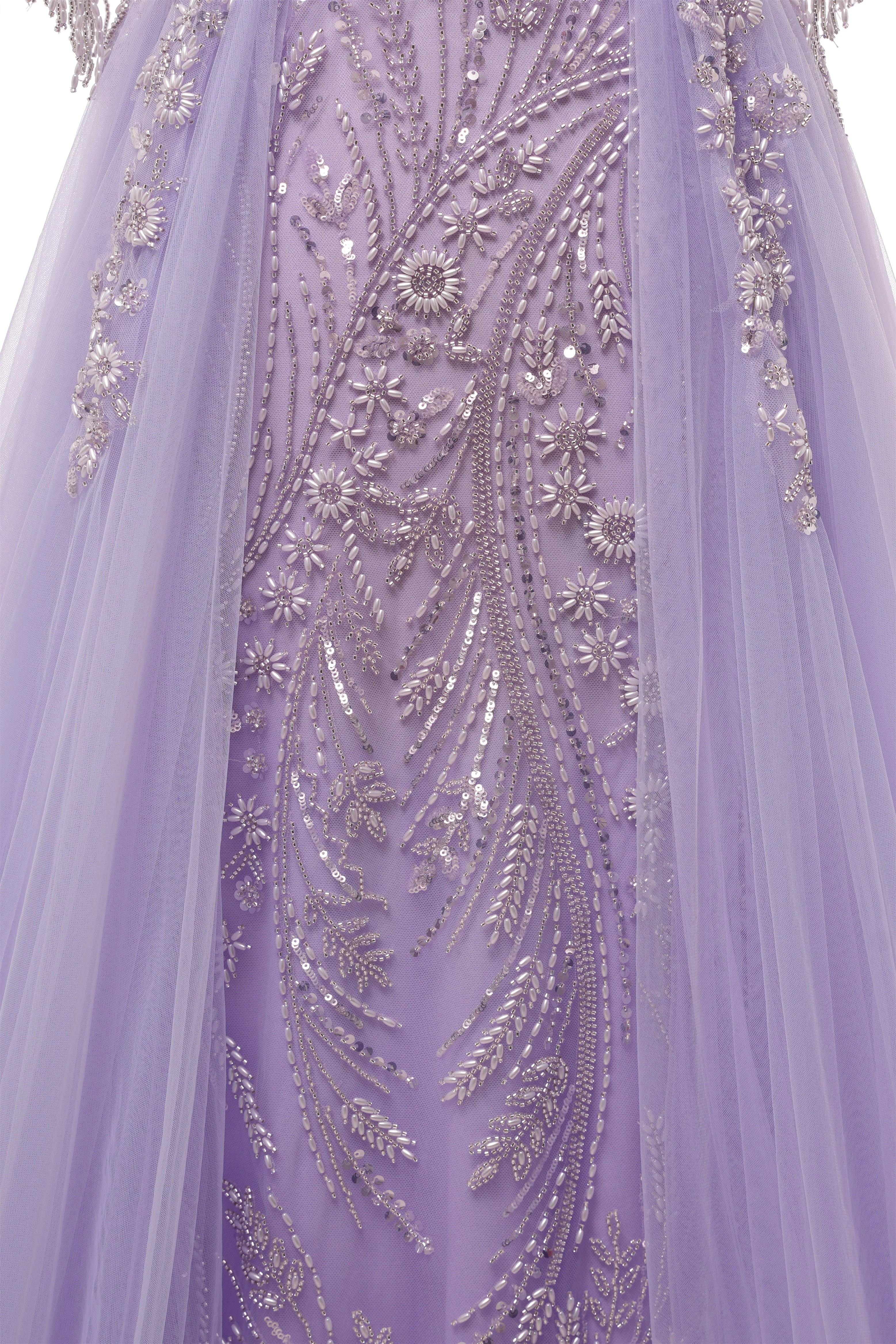 Lilac Long sleeves Overskirt A-line Evening Dresses - Image 5