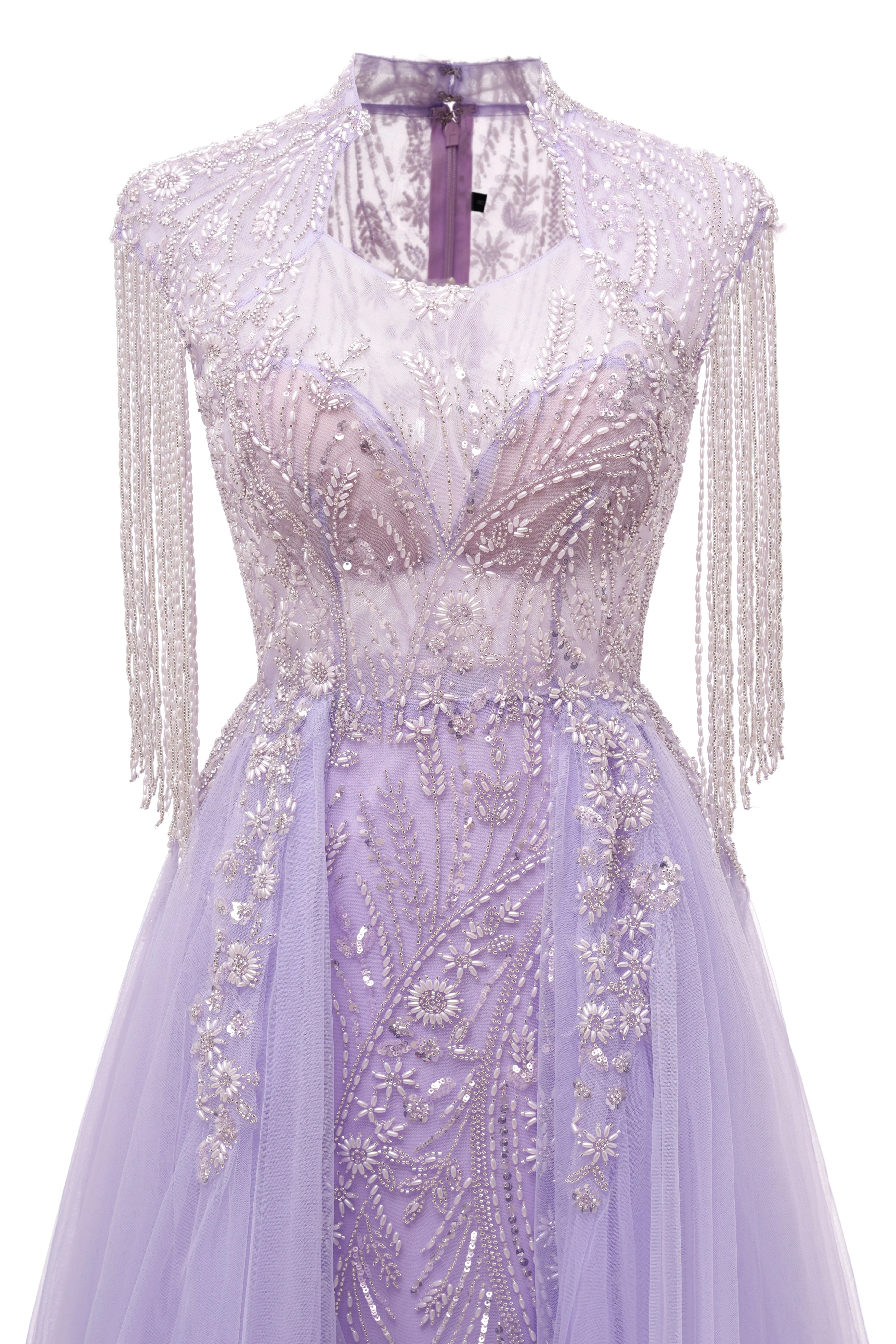 Lilac Long sleeves Overskirt A-line Evening Dresses - Image 6
