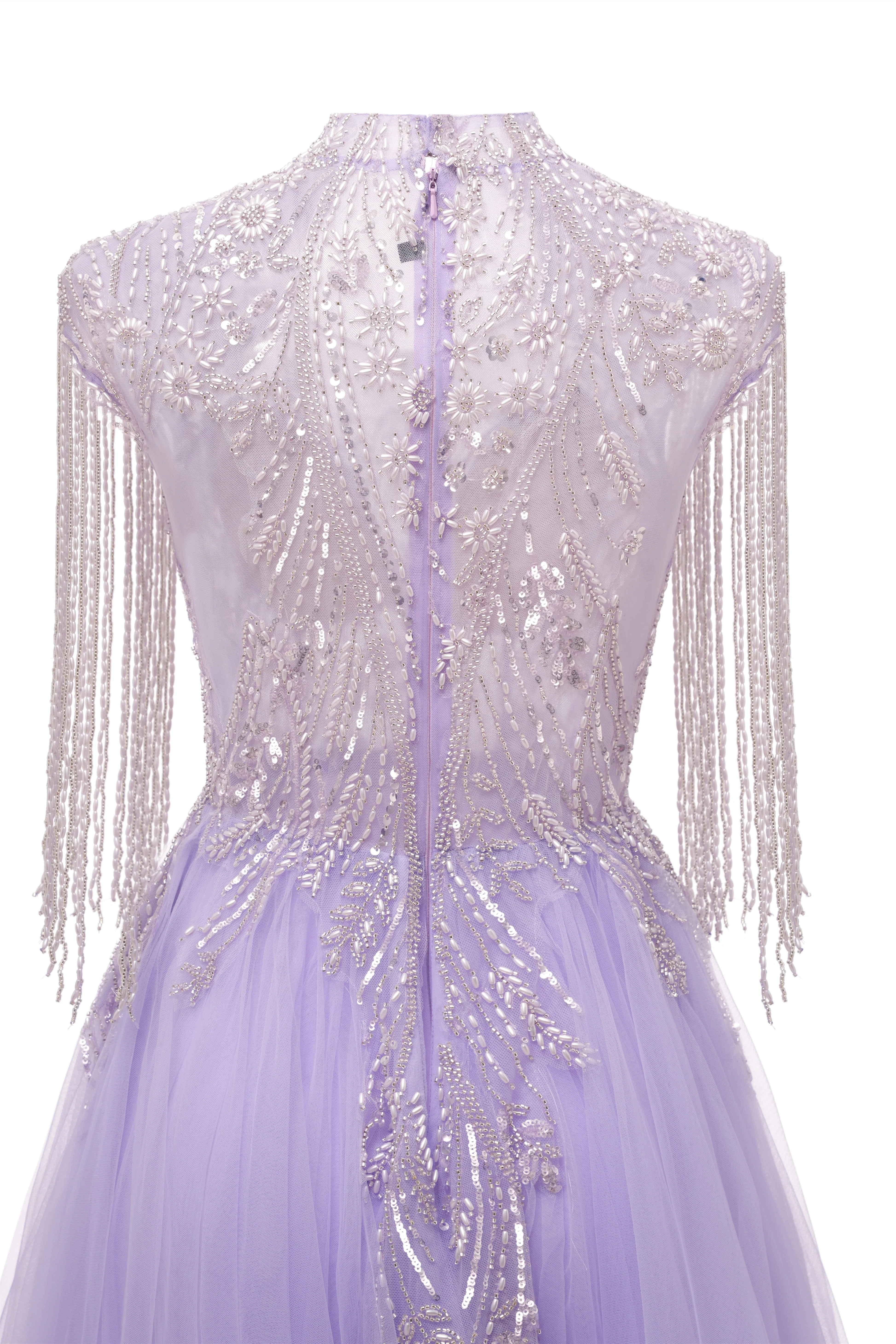 Lilac Long sleeves Overskirt A-line Evening Dresses - Image 7