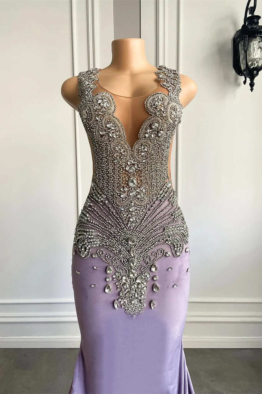 Lilac Mermaid Prom Dress with Scoop Neckline Sleeveless and Crystal Beadings - Image 3