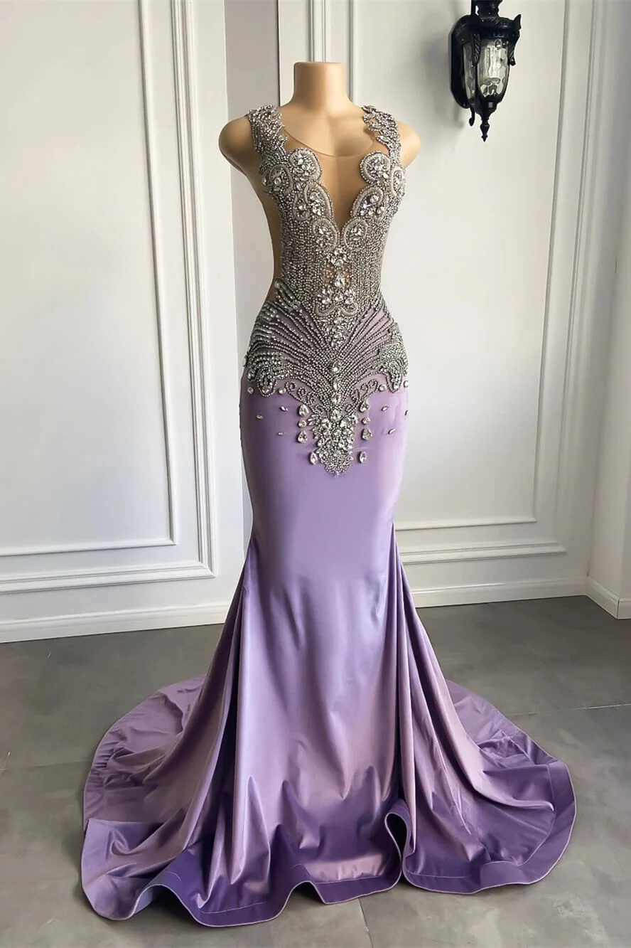 Lilac Mermaid Prom Dress with Scoop Neckline Sleeveless and Crystal Beadings - Image 4
