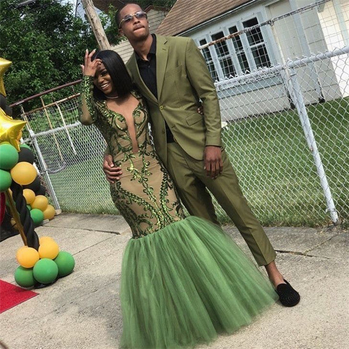 Lime Green Two Piece Slim Fit Fashion Prom Outfits - Image 2