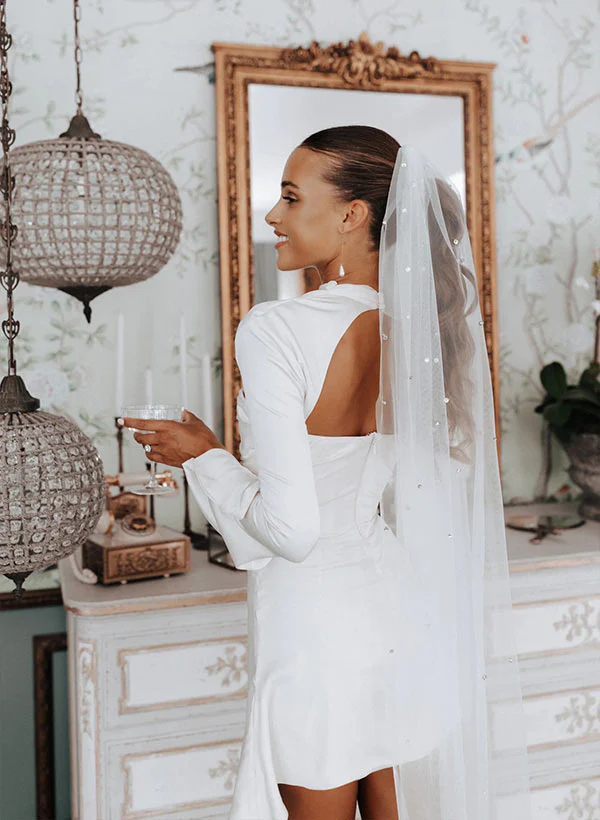 Little White Long Sleeves Wedding Dress - Image 5