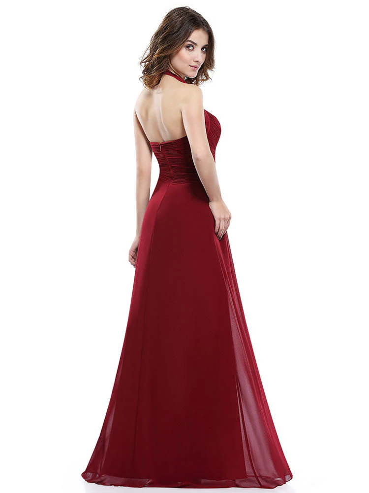 Amazing Long Evening Dress Burgundy Halter Party Dress Chiffon Sweetheart Draping A Line Maxi Evening Gown wedding guest dress - Image 2