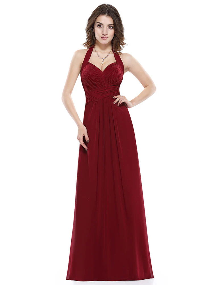Amazing Long Evening Dress Burgundy Halter Party Dress Chiffon Sweetheart Draping A Line Maxi Evening Gown wedding guest dress - Image 3