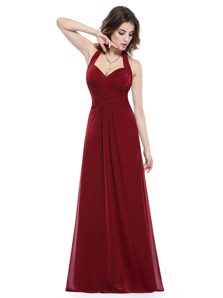 Amazing Long Evening Dress Burgundy Halter Party Dress Chiffon Sweetheart Draping A Line Maxi Evening Gown wedding guest dress - Image 4