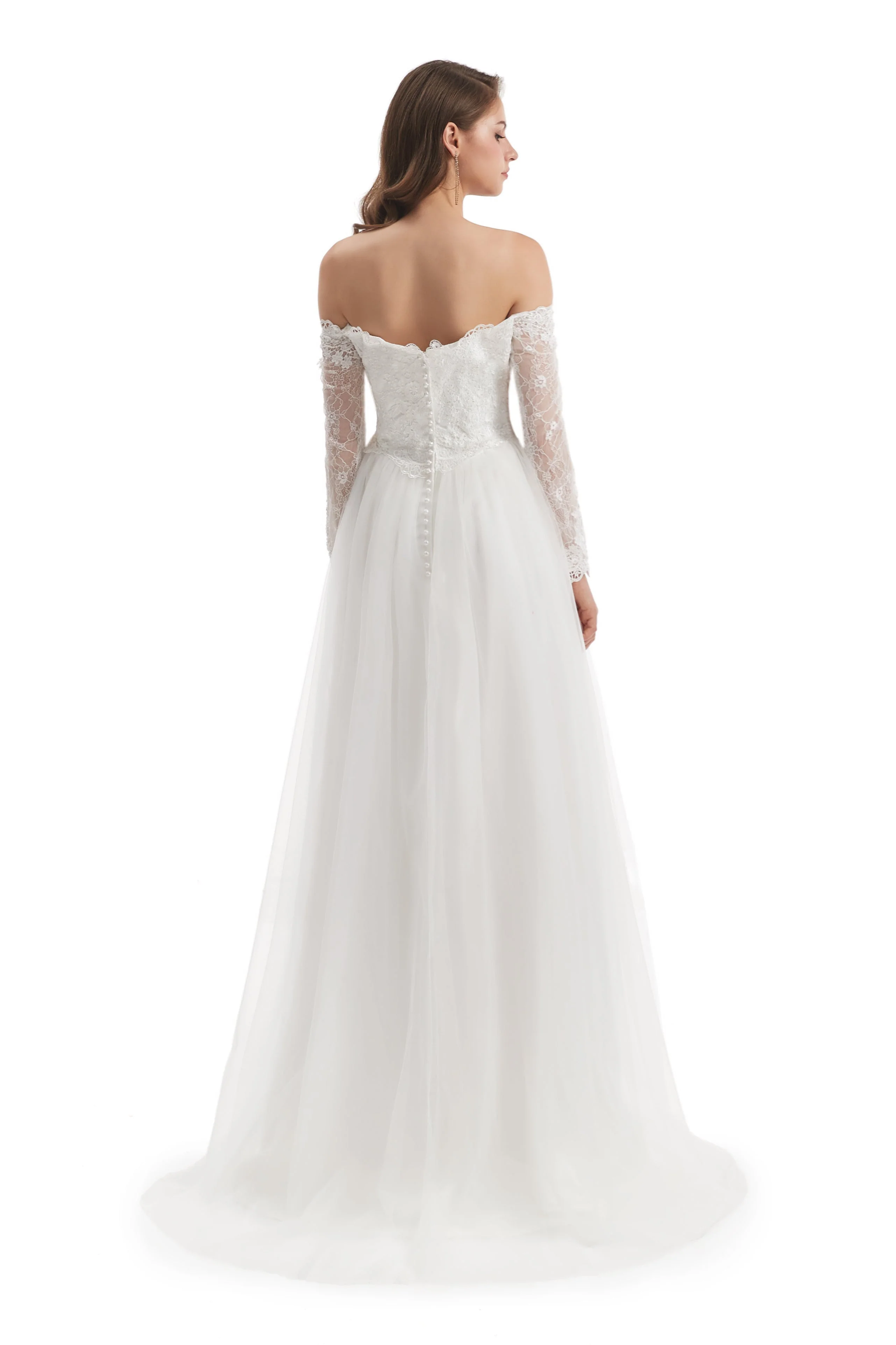 Long Mermaid Sweetheart Strapless Long Sleeve Open Back Appliques Lace Wedding Dress - Image 2