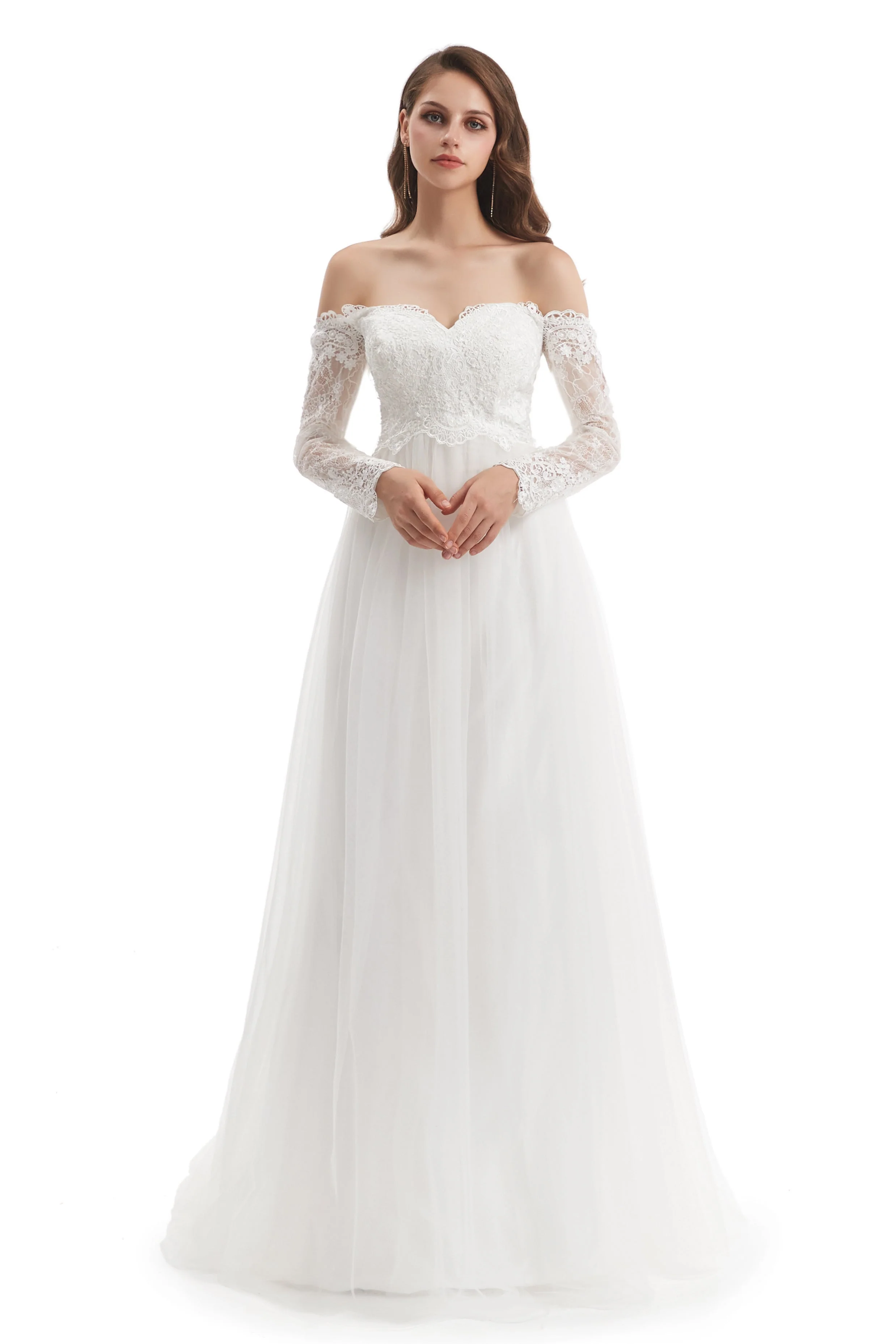 Long Mermaid Sweetheart Strapless Long Sleeve Open Back Appliques Lace Wedding Dress - Image 3