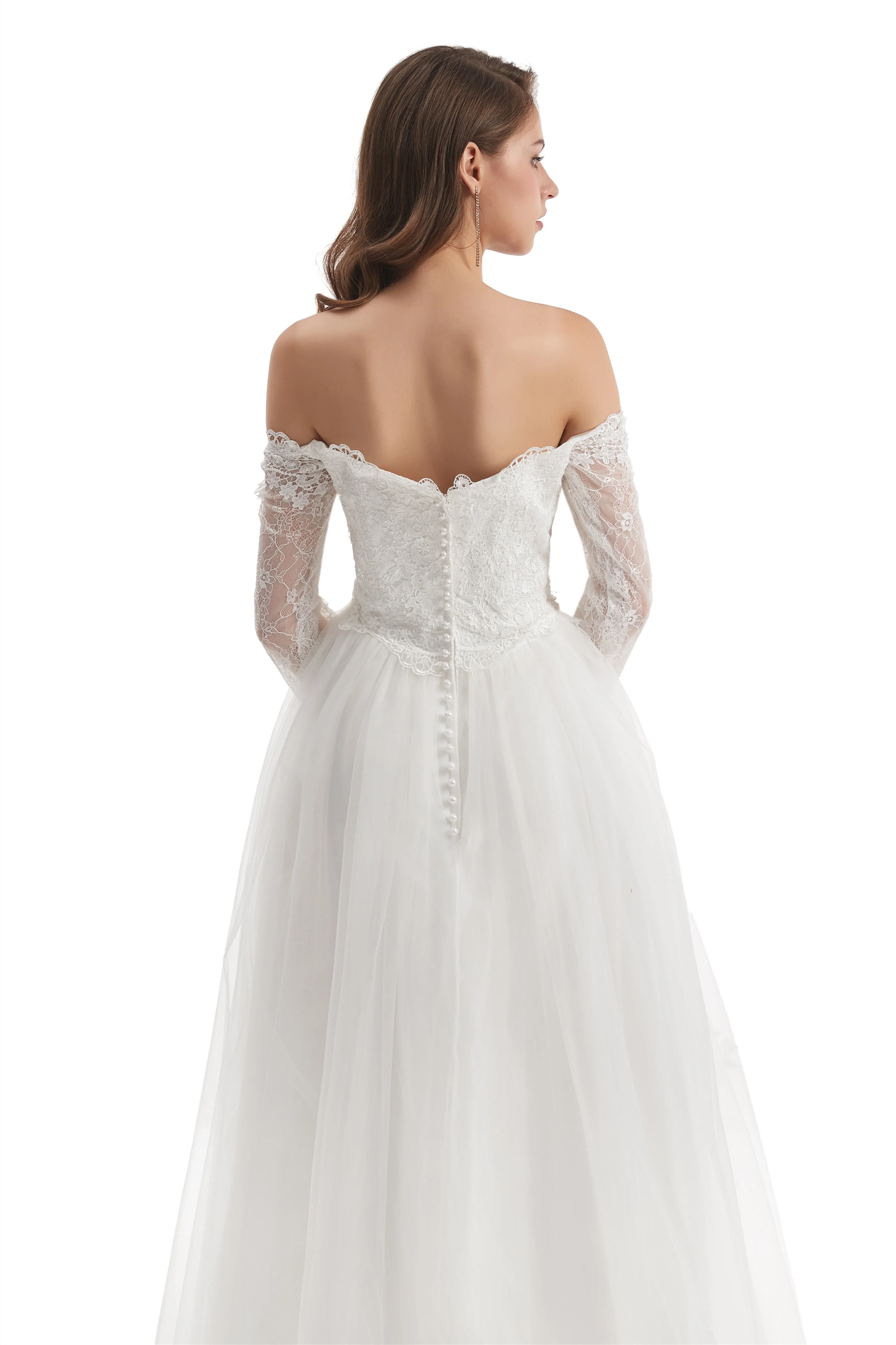 Long Mermaid Sweetheart Strapless Long Sleeve Open Back Appliques Lace Wedding Dress - Image 5