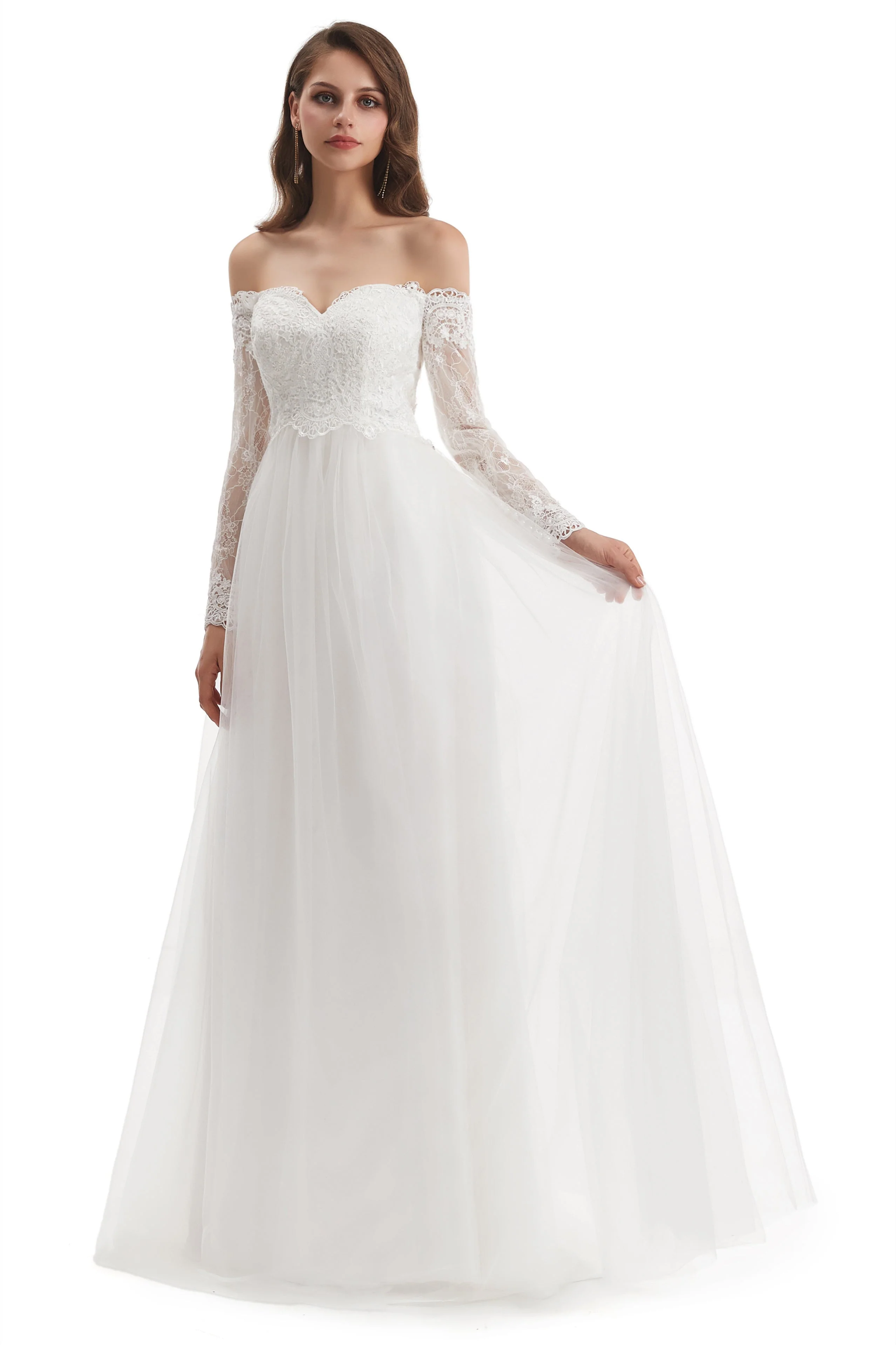 Long Mermaid Sweetheart Strapless Long Sleeve Open Back Appliques Lace Wedding Dress - Image 6