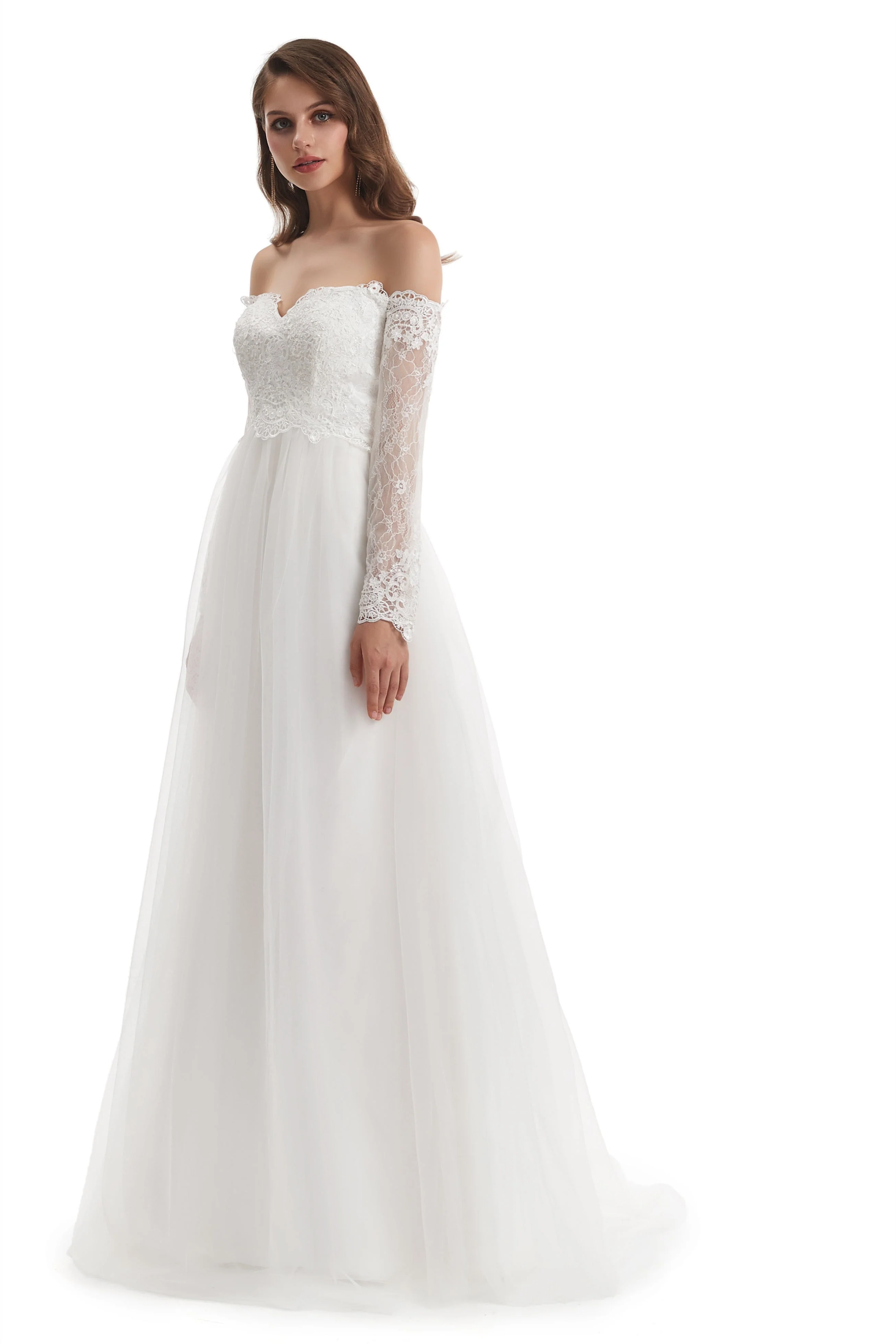 Long Mermaid Sweetheart Strapless Long Sleeve Open Back Appliques Lace Wedding Dress - Image 7