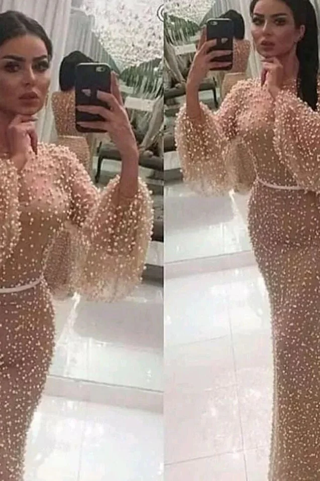Long Sleeves Modest Mermaid Prom Dress  Long Small Round Collar - Image 5