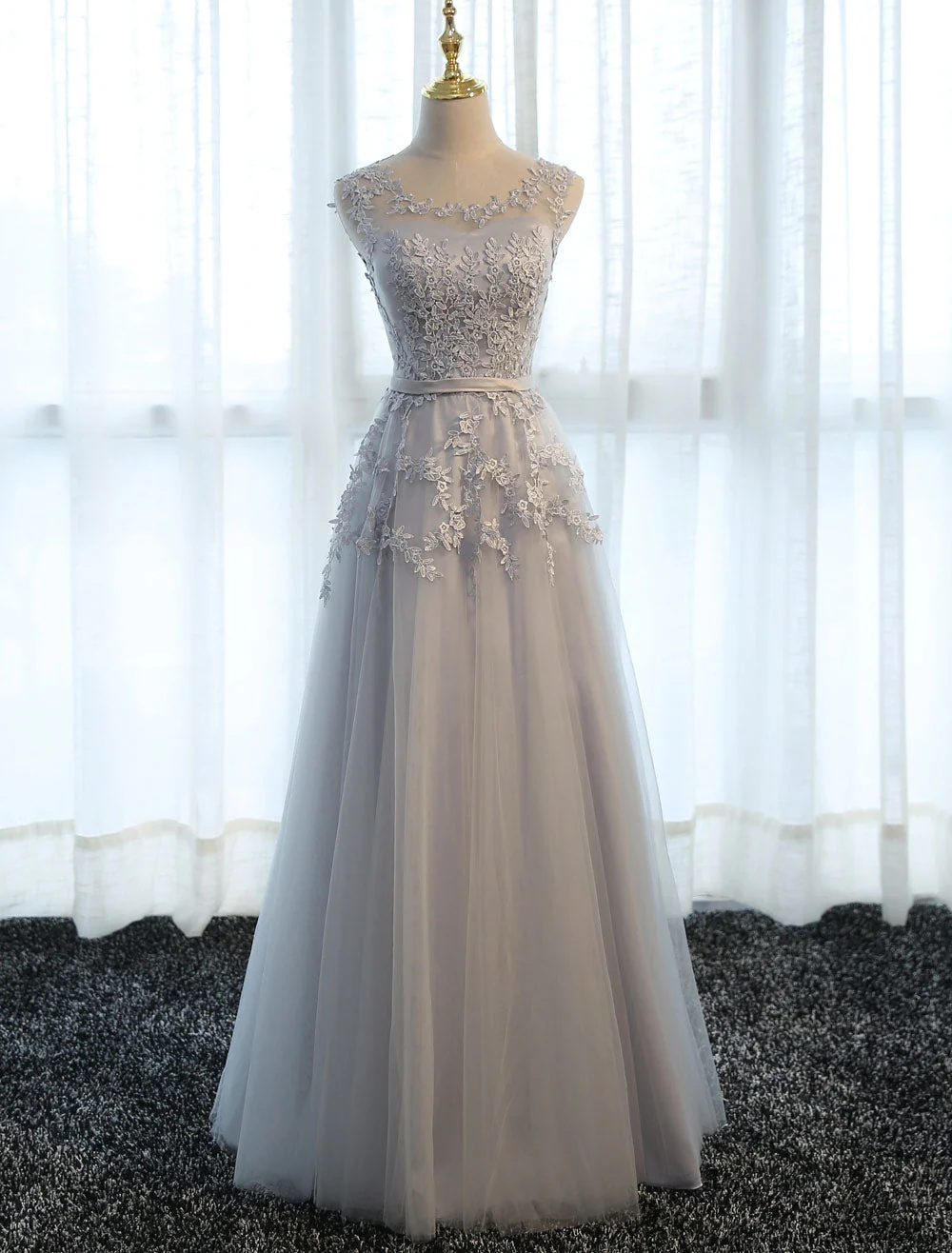 Glamorous Long Evening Dresses Lace Cameo Pink Party Dress A Line Applique Tulle Maxi Formal Dress - Image 12