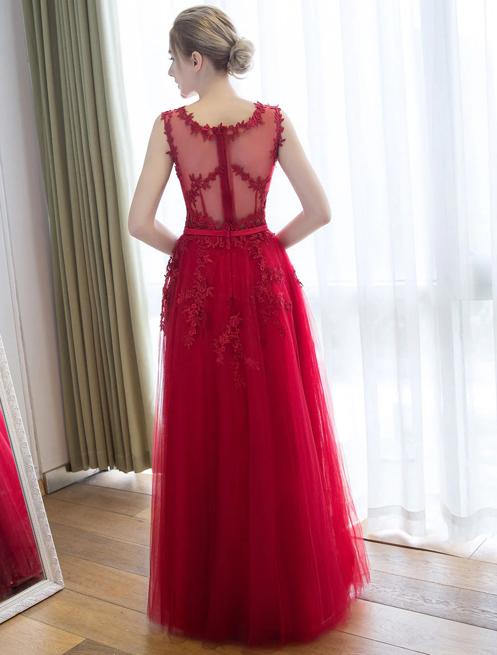 Glamorous Long Evening Dresses Lace Cameo Pink Party Dress A Line Applique Tulle Maxi Formal Dress - Image 17
