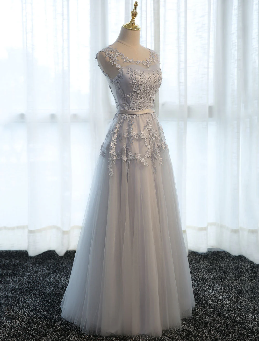 Glamorous Long Evening Dresses Lace Cameo Pink Party Dress A Line Applique Tulle Maxi Formal Dress - Image 5