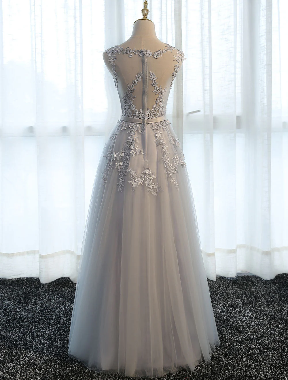 Glamorous Long Evening Dresses Lace Cameo Pink Party Dress A Line Applique Tulle Maxi Formal Dress - Image 7