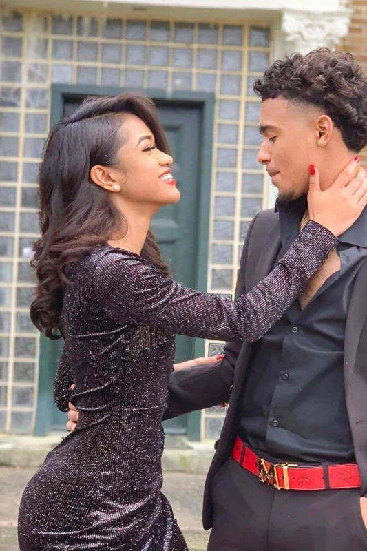 Long sleeves Deep V-neck High Split Mermaid Sparkle Black Prom Dresses - Image 3