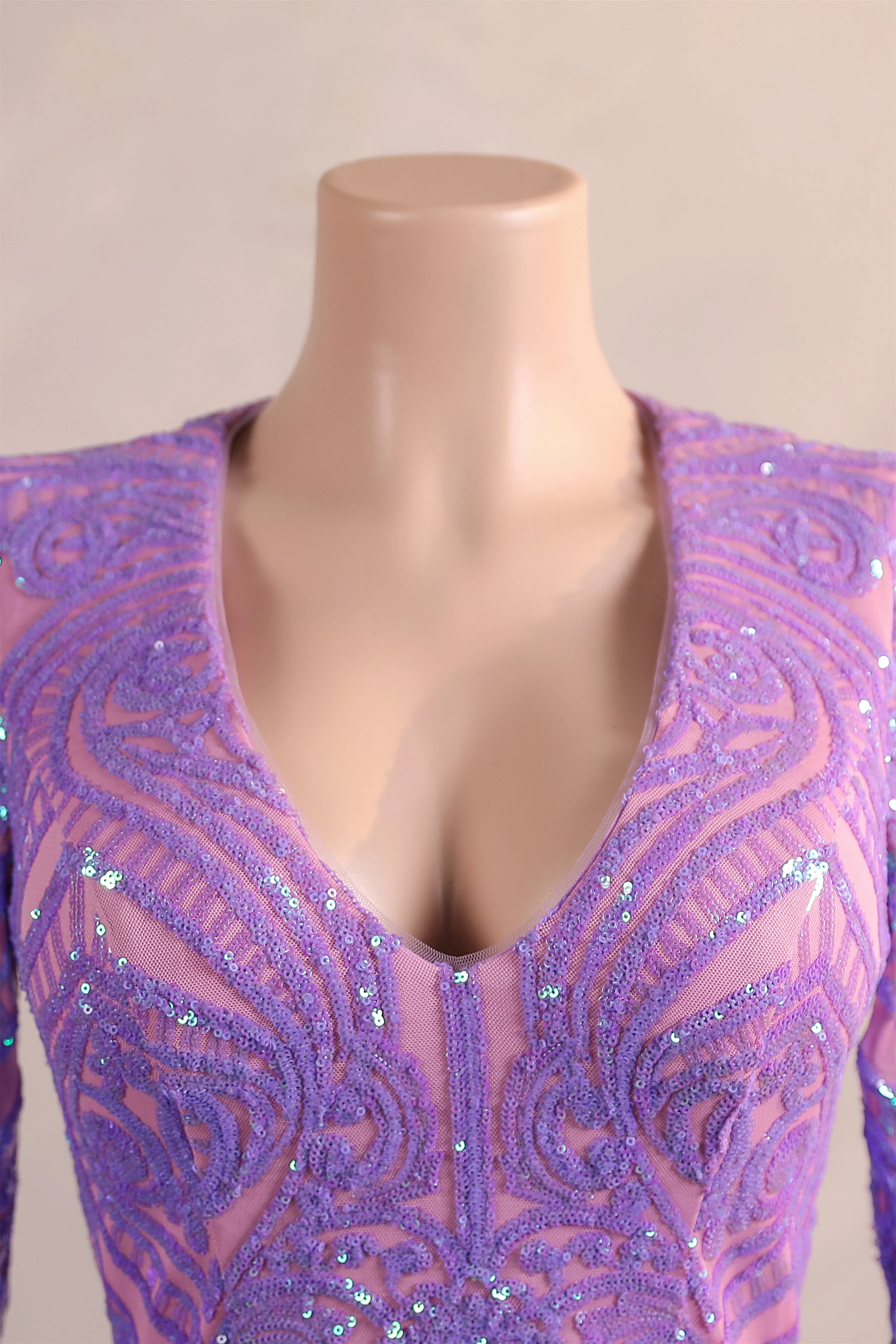 Long sleeves Feather Lilac Sequin Sparkle Mermaid Prom Dresses - Image 4