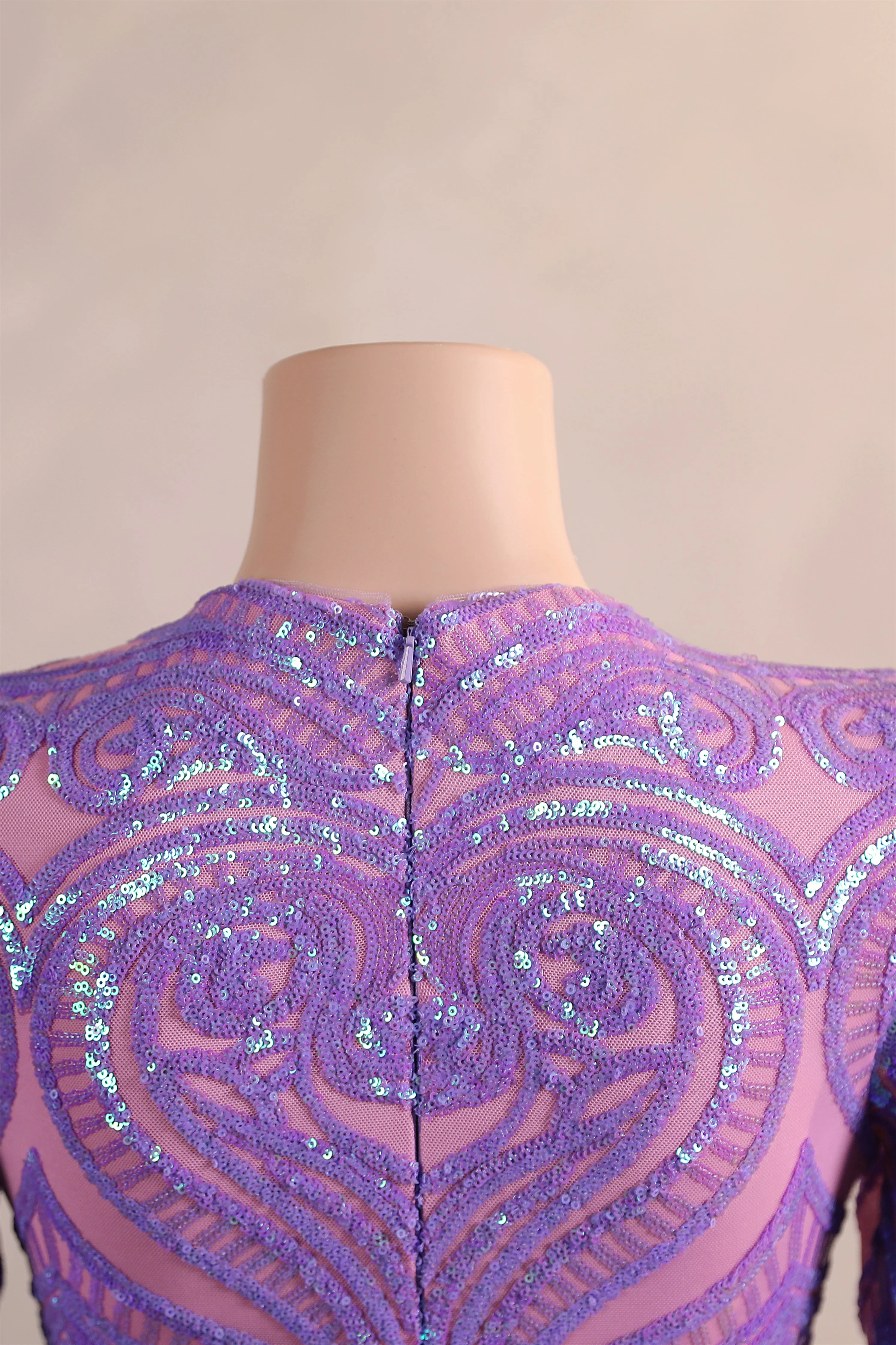 Long sleeves Feather Lilac Sequin Sparkle Mermaid Prom Dresses - Image 5
