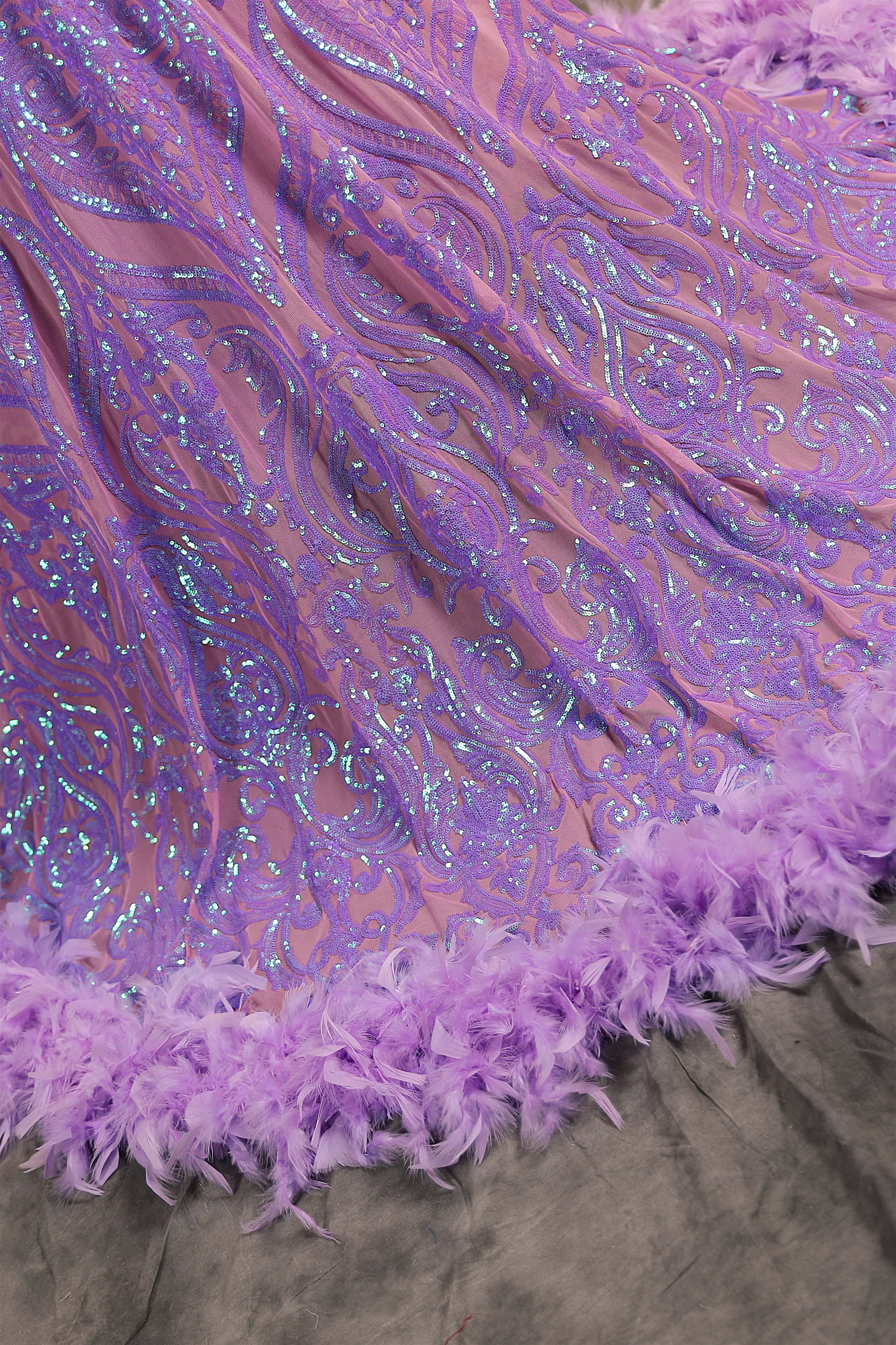 Long sleeves Feather Lilac Sequin Sparkle Mermaid Prom Dresses - Image 8